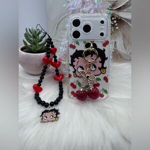 Betty Boop Cherry theme iPhone 17 Pro Max Case with Phone beaded strap